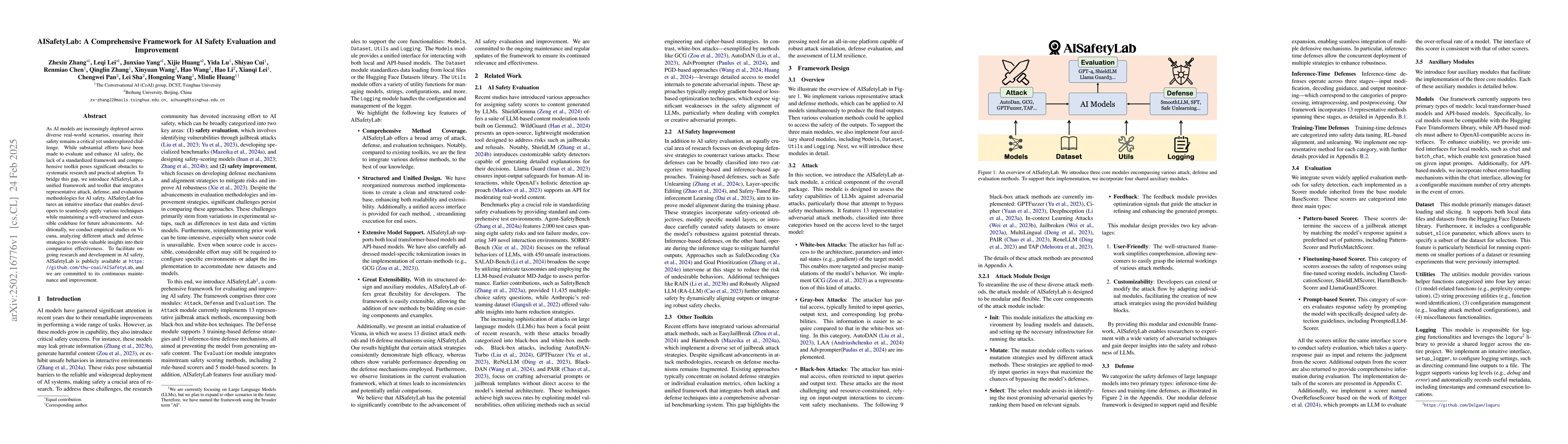 Thumbnail for AISafetyLab: A Comprehensive Framework for AI Safety Evaluation and
  Improvement