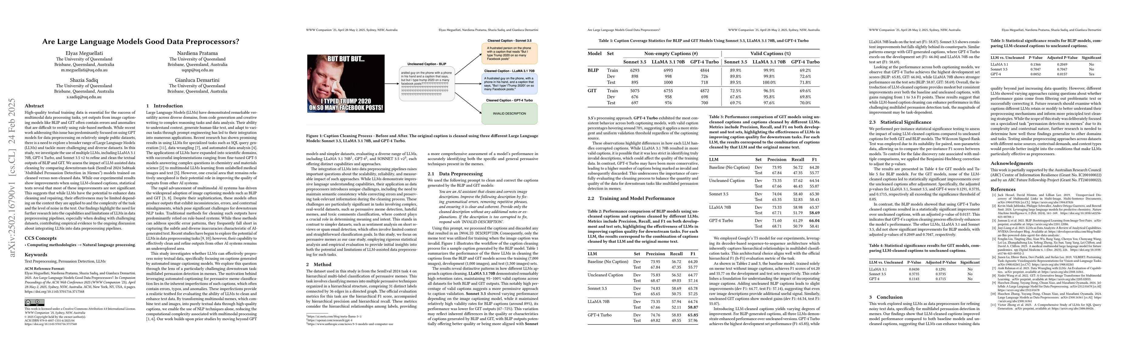 Thumbnail for Are Large Language Models Good Data Preprocessors?
