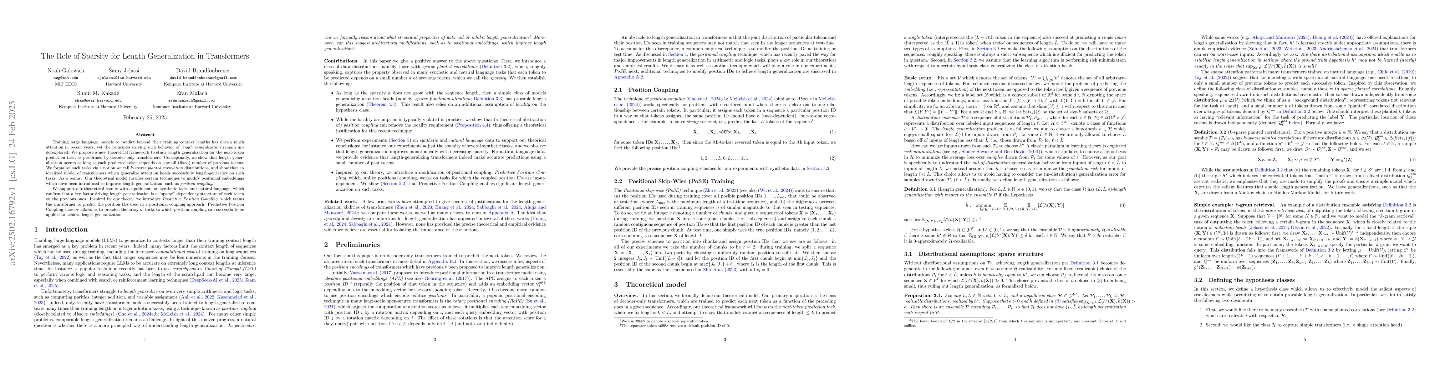 Thumbnail for The Role of Sparsity for Length Generalization in Transformers