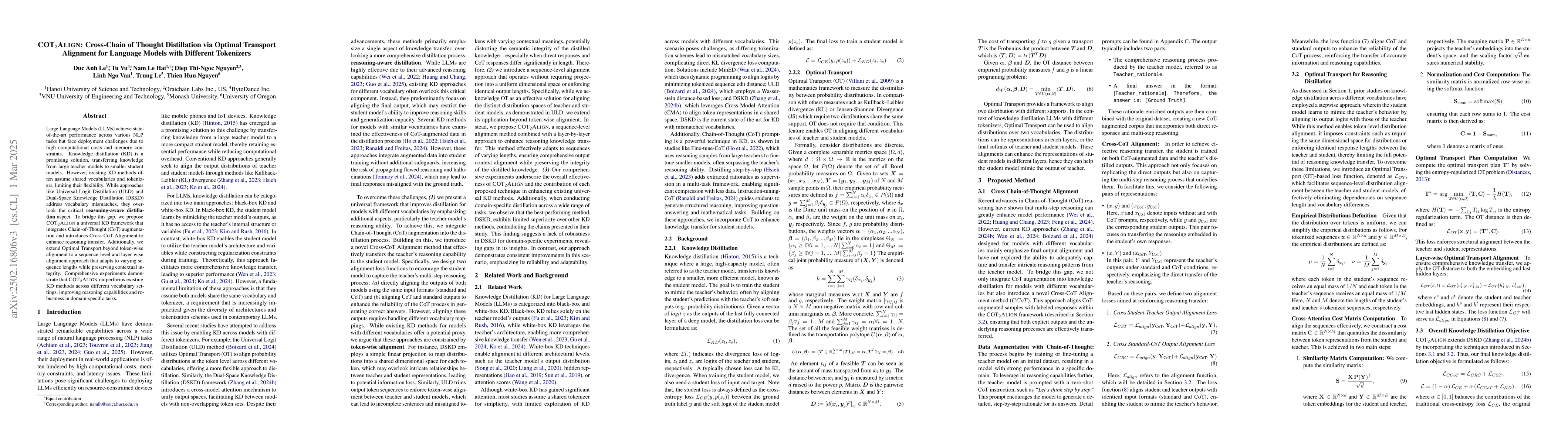 Thumbnail for CoT2Align: Cross-Chain of Thought Distillation via Optimal Transport
  Alignment for Language Models with Different Tokenizers