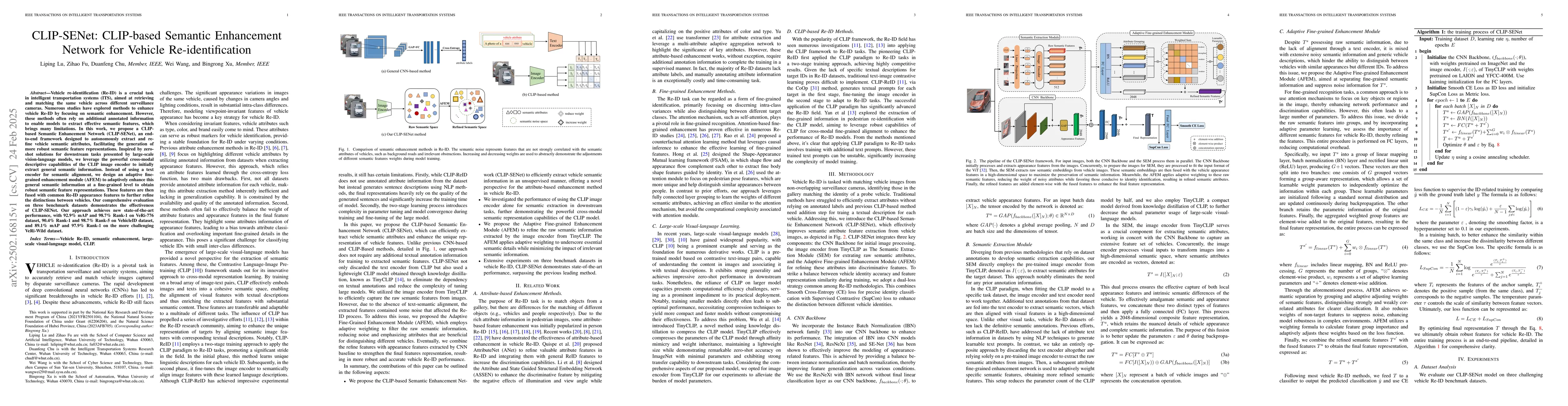 Thumbnail for CLIP-SENet: CLIP-based Semantic Enhancement Network for Vehicle
  Re-identification