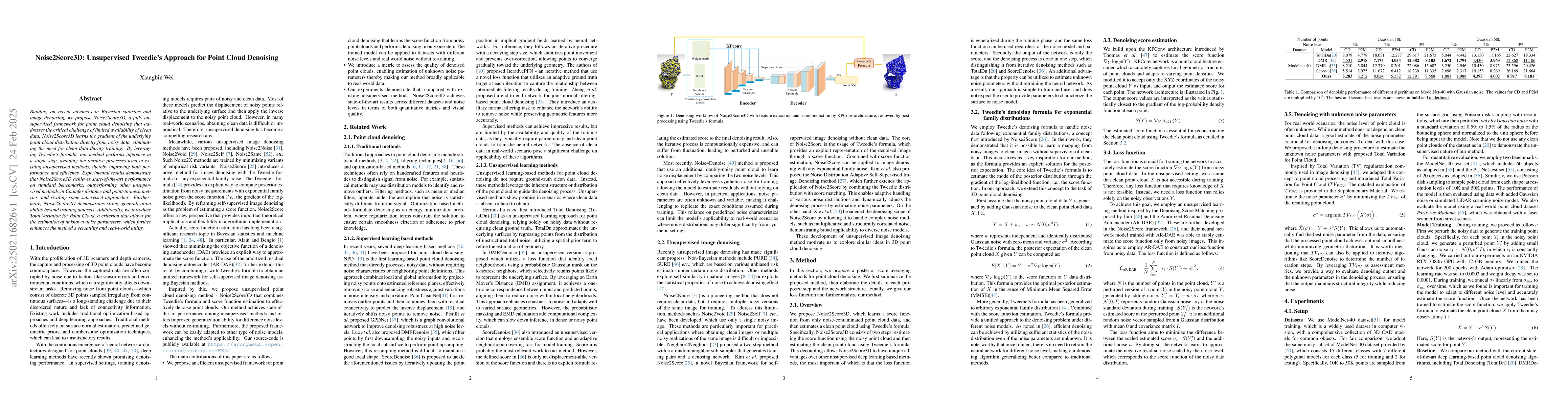 Thumbnail for Noise2Score3D:Unsupervised Tweedie's Approach for Point Cloud Denoising