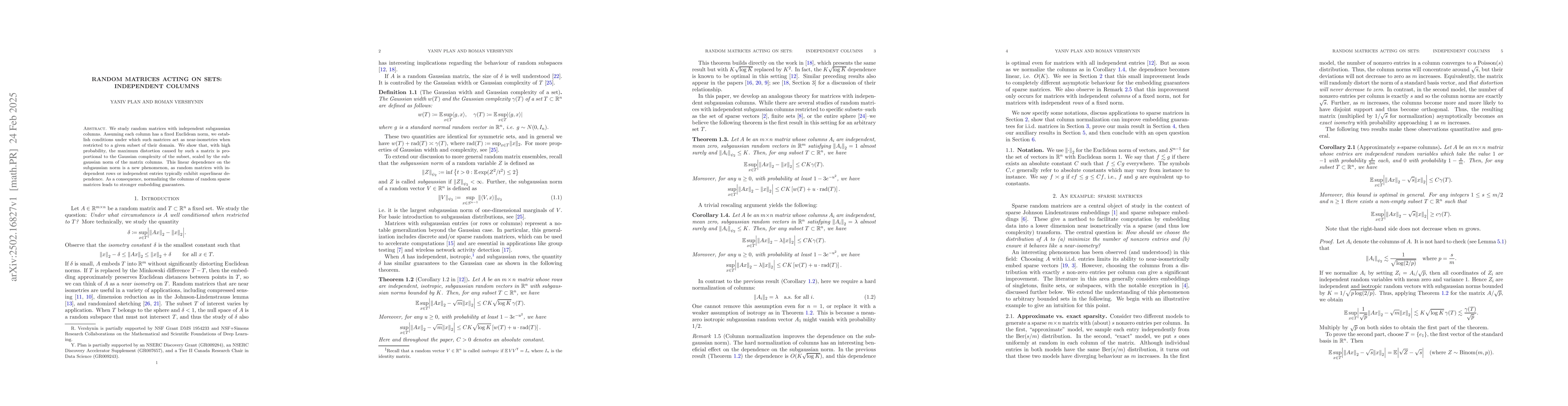 Thumbnail for Random matrices acting on sets: Independent columns