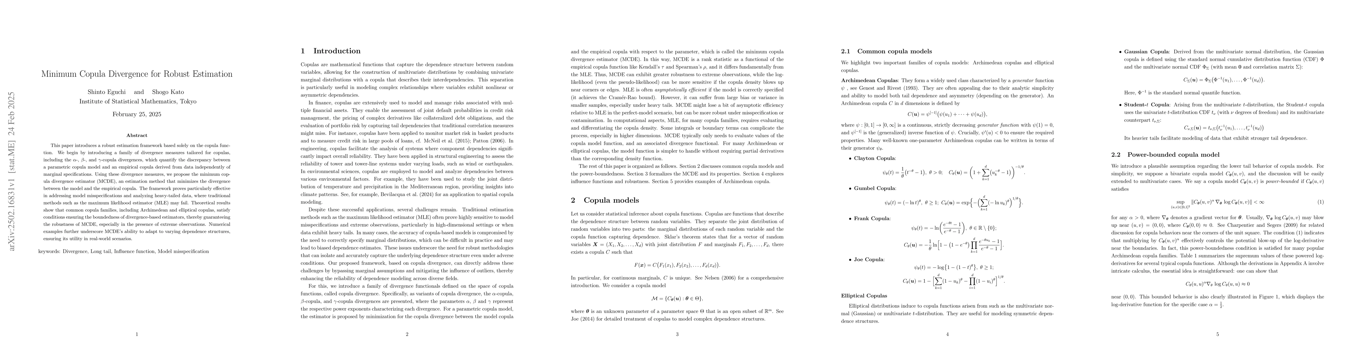 Thumbnail for Minimum Copula Divergence for Robust Estimation