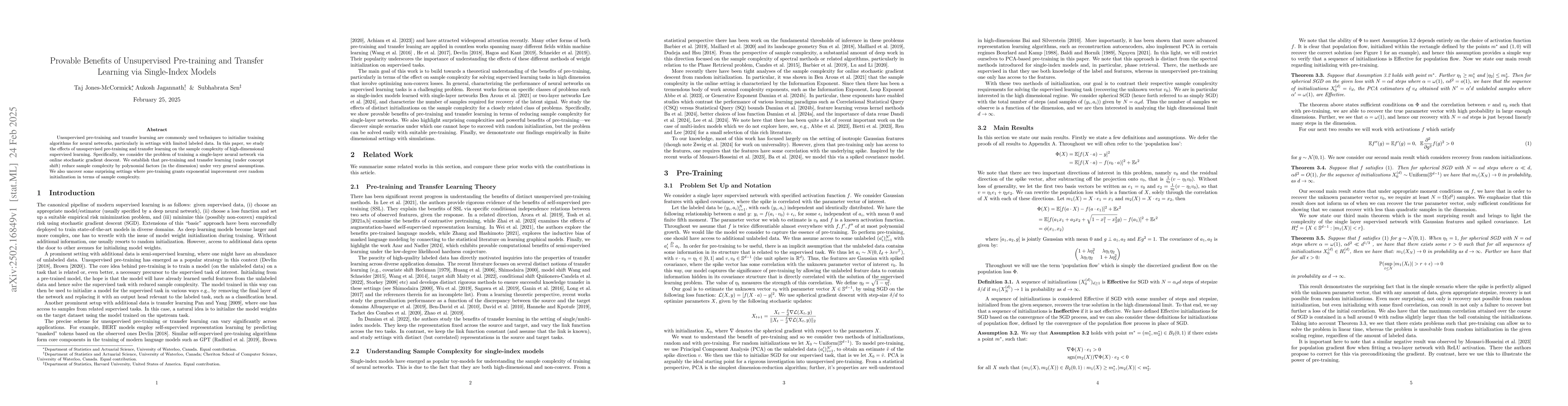 Thumbnail for Provable Benefits of Unsupervised Pre-training and Transfer Learning via
  Single-Index Models