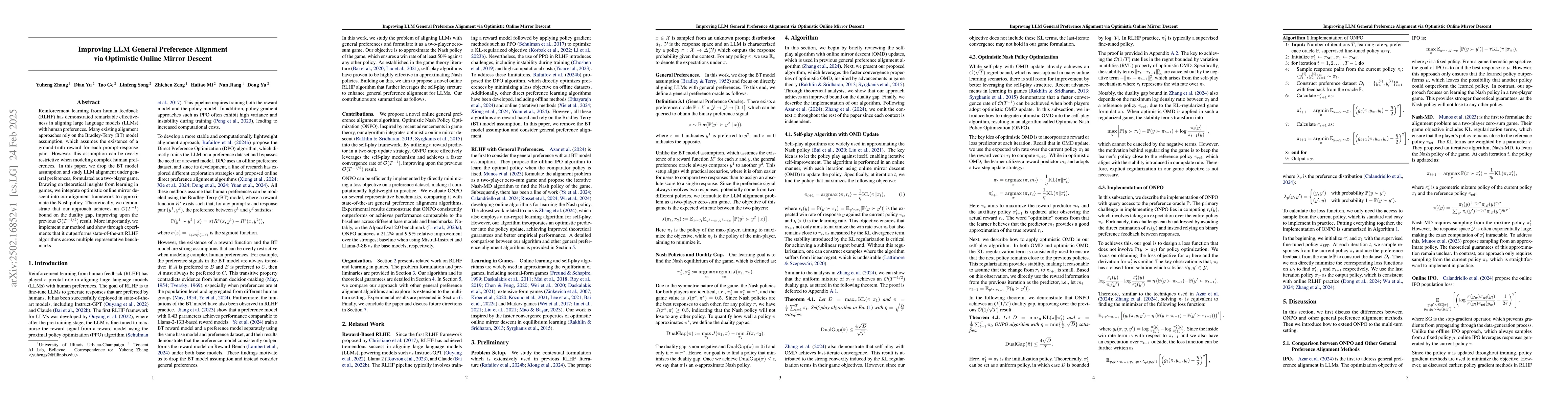 Thumbnail for Improving LLM General Preference Alignment via Optimistic Online Mirror
  Descent