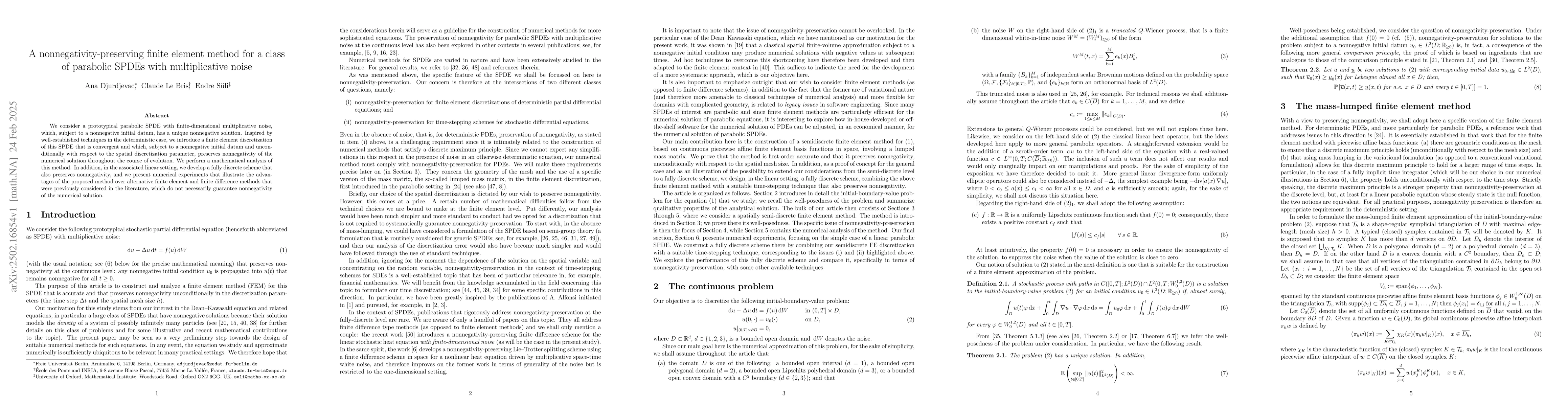 Thumbnail for A nonnegativity-preserving finite element method for a class of
  parabolic SPDEs with multiplicative noise