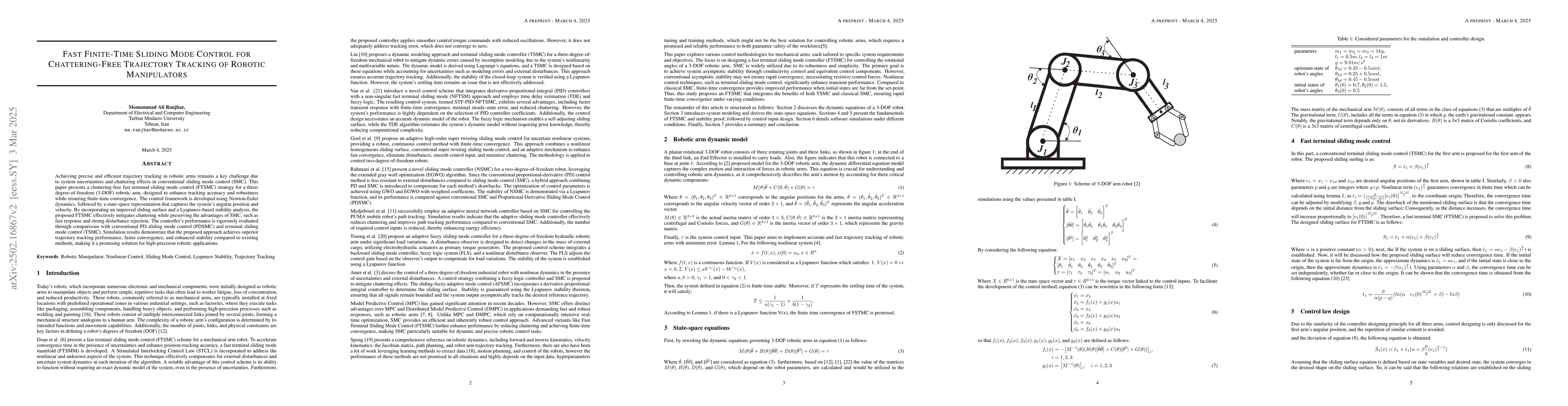 Thumbnail for Fast Finite-Time Sliding Mode Control for Chattering-Free Trajectory
  Tracking of Robotic Manipulators