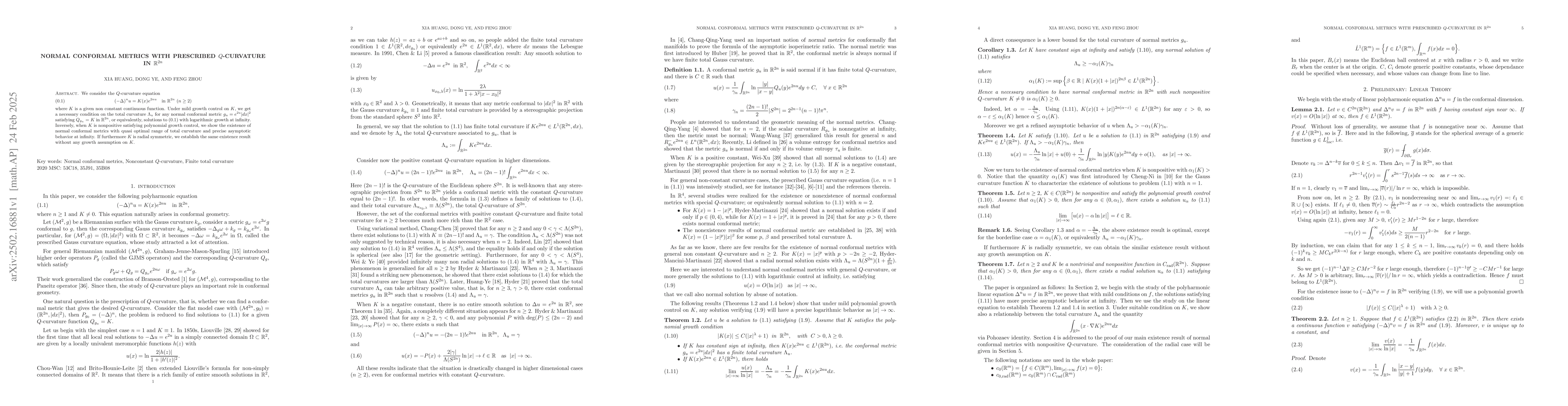 Thumbnail for Normal conformal metrics with prescribed $Q$-Curvature in
  $\mathbb{R}^{2n}$