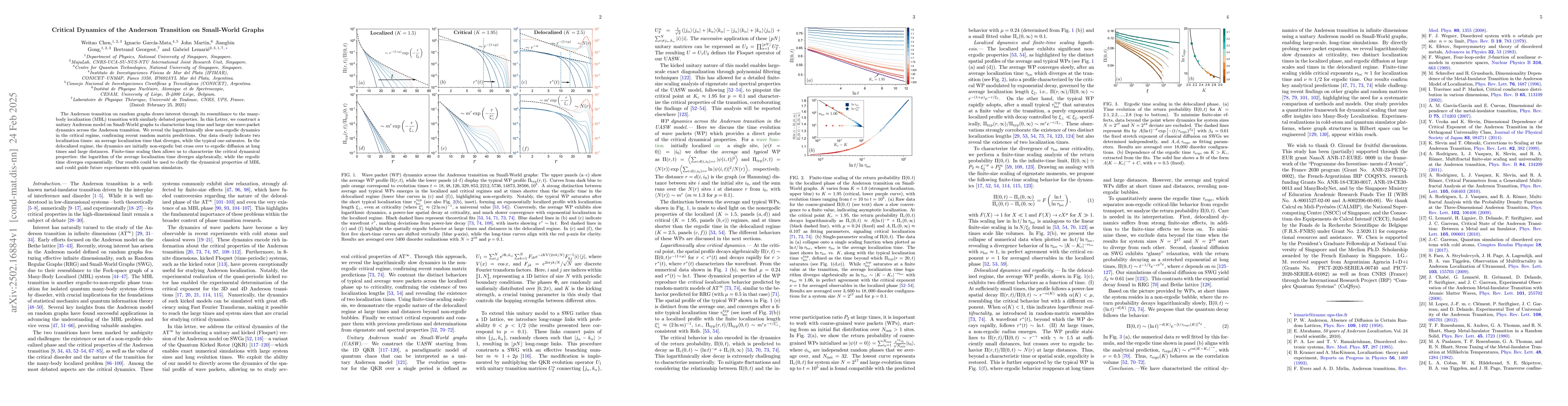 Thumbnail for Critical Dynamics of the Anderson Transition on Small-World Graphs