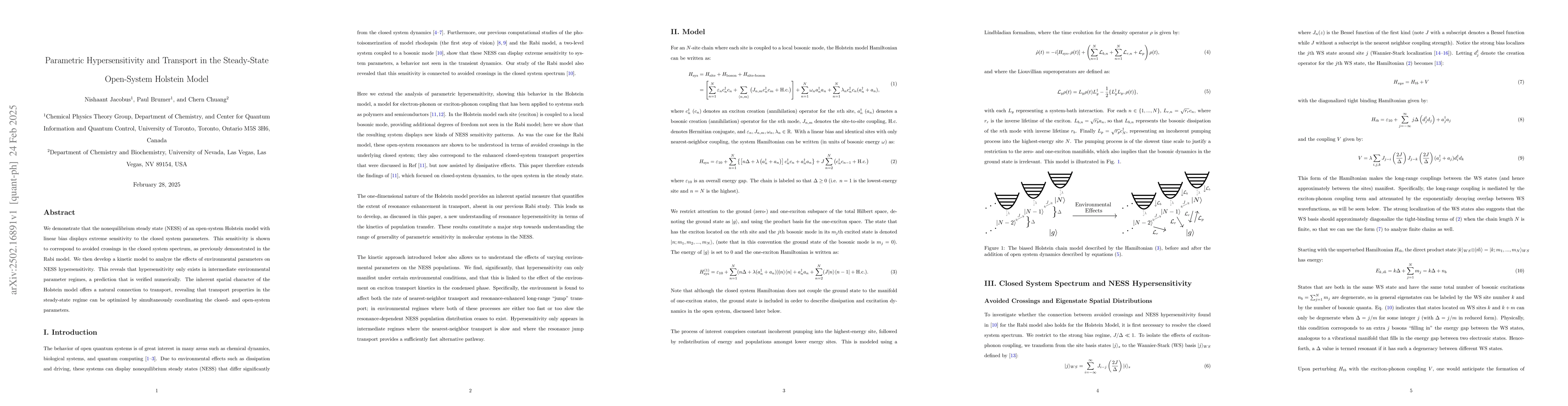Thumbnail for Parametric Hypersensitivity and Transport in the Steady-State
  Open-System Holstein Model