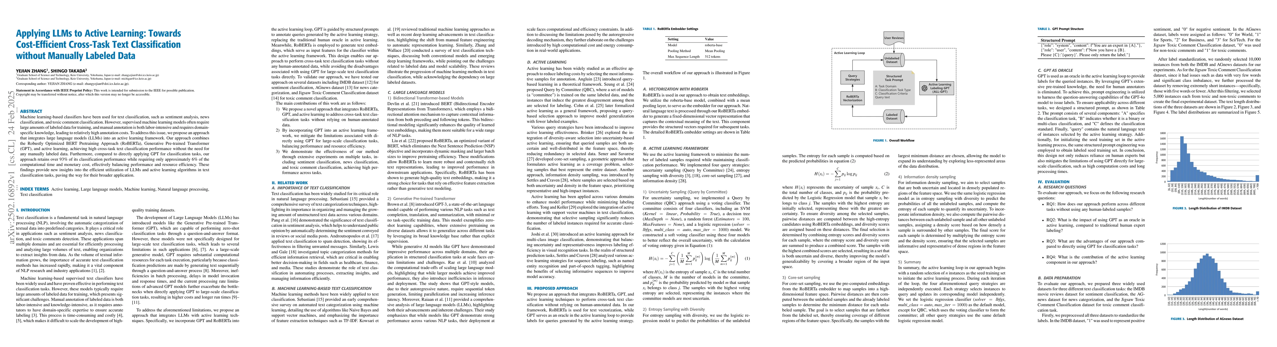 Thumbnail for Applying LLMs to Active Learning: Towards Cost-Efficient Cross-Task Text
  Classification without Manually Labeled Data