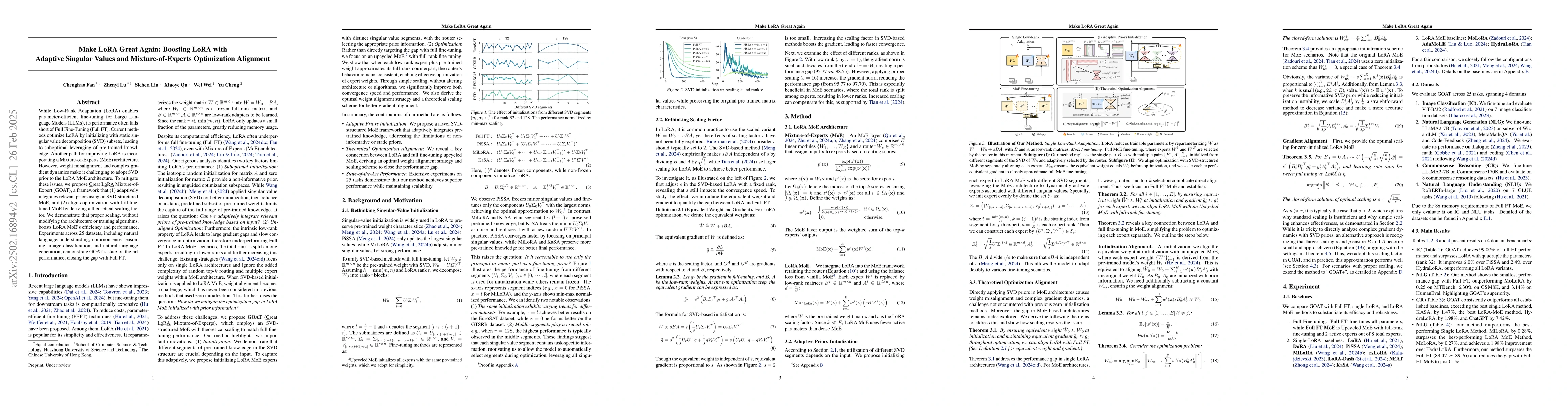 Thumbnail for Make LoRA Great Again: Boosting LoRA with Adaptive Singular Values and
  Mixture-of-Experts Optimization Alignment