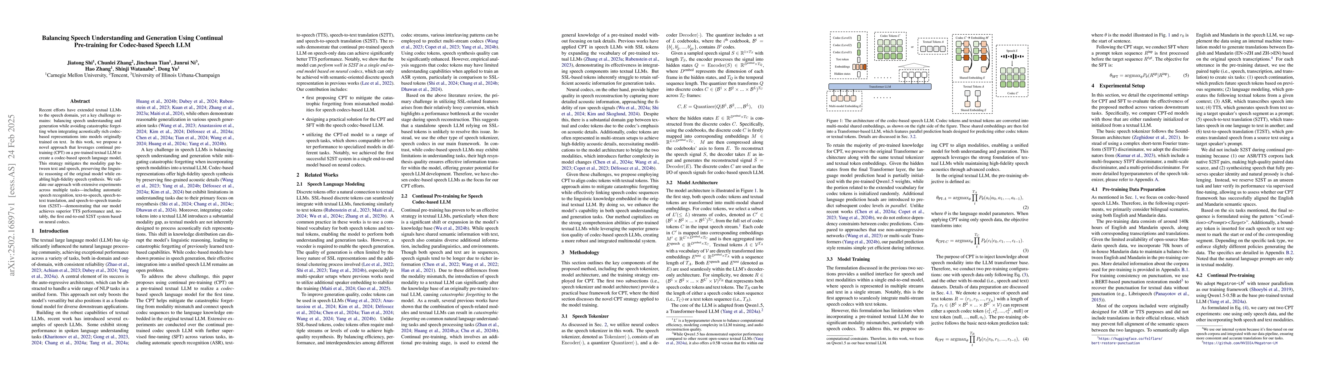 Thumbnail for Balancing Speech Understanding and Generation Using Continual
  Pre-training for Codec-based Speech LLM