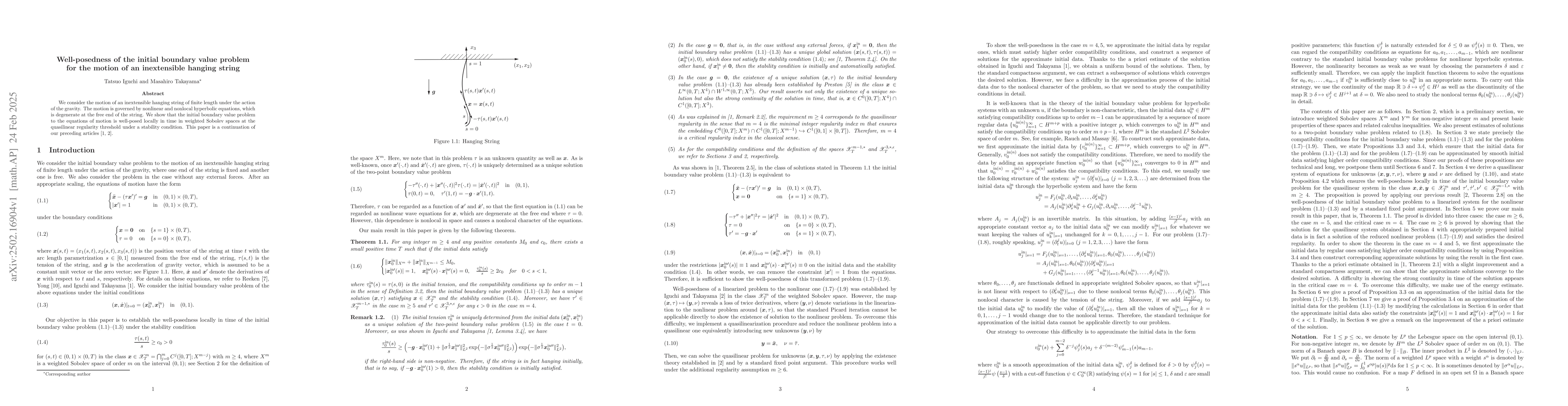 Thumbnail for Well-posedness of the initial boundary value problem for the motion of
  an inextensible hanging string