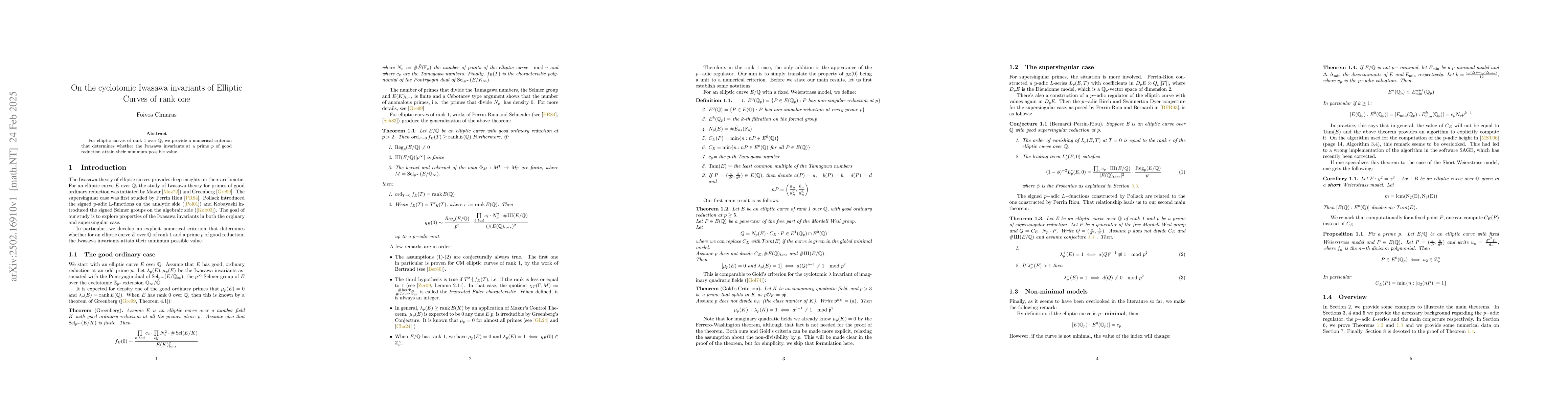 Thumbnail for On the cyclotomic Iwasawa invariants of elliptic curves of rank one