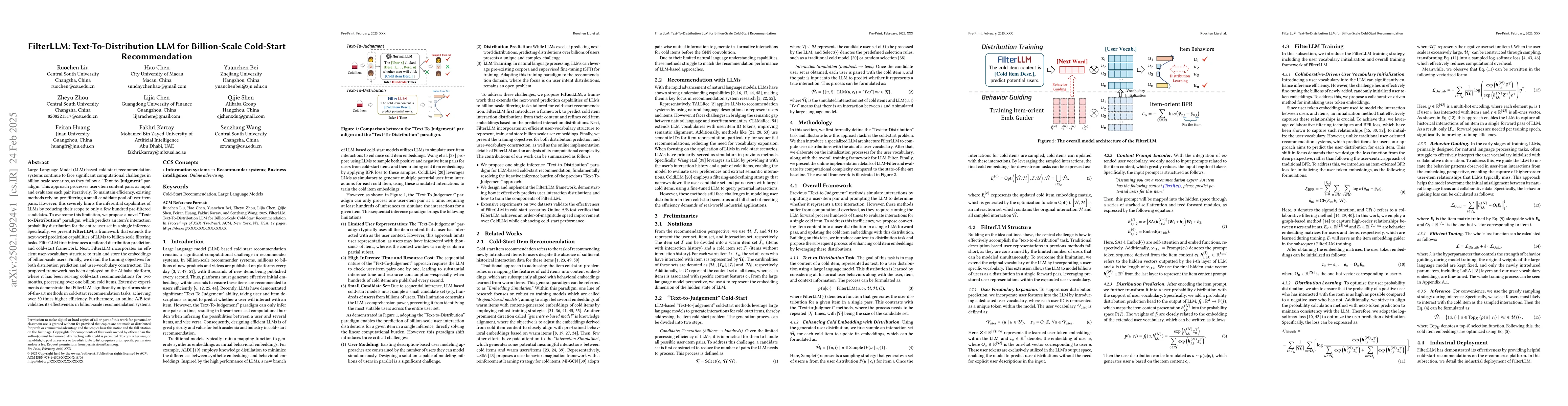 Thumbnail for FilterLLM: Text-To-Distribution LLM for Billion-Scale Cold-Start
  Recommendation