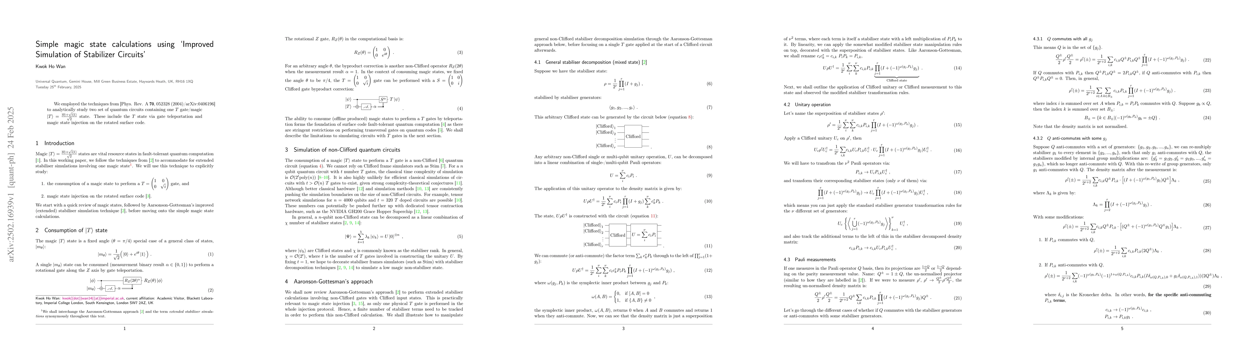 Thumbnail for Simple magic state calculations using `Improved Simulation of Stabilizer
  Circuits'