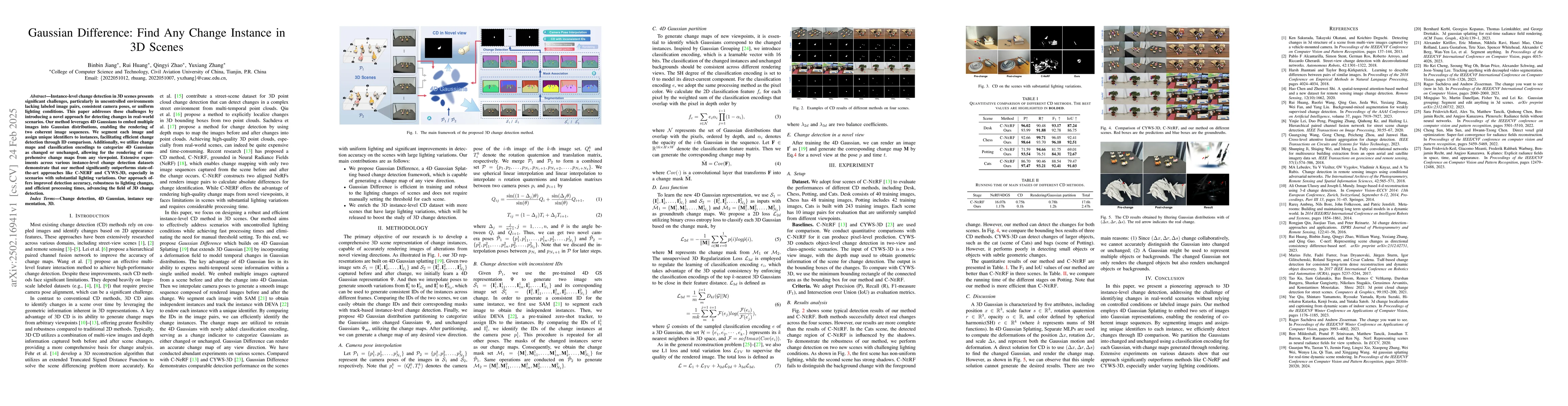 Thumbnail for Gaussian Difference: Find Any Change Instance in 3D Scenes