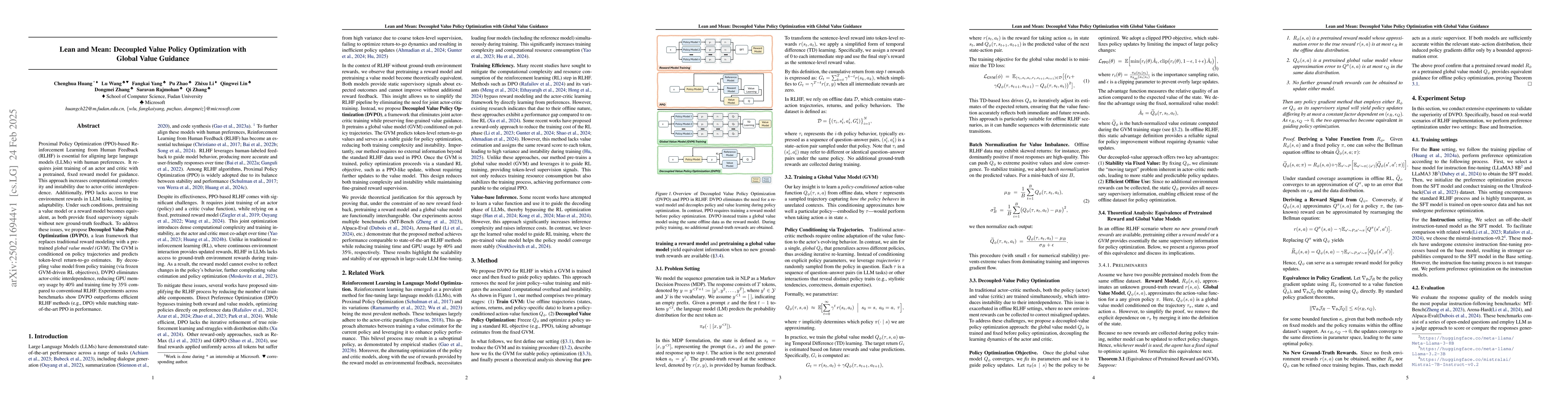 Thumbnail for Lean and Mean: Decoupled Value Policy Optimization with Global Value
  Guidance