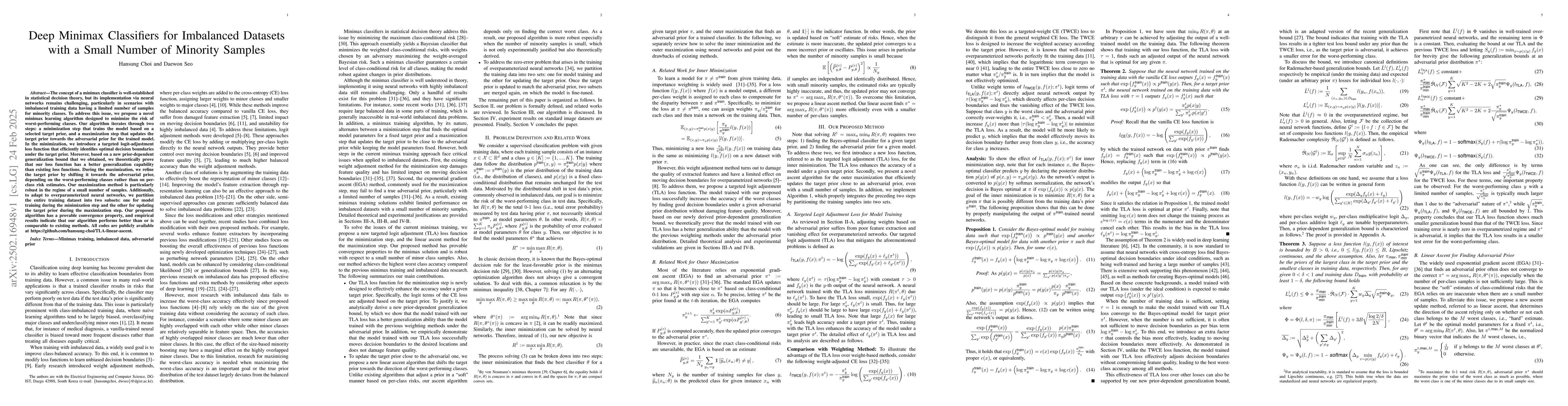 Thumbnail for Deep Minimax Classifiers for Imbalanced Datasets with a Small Number of
  Minority Samples