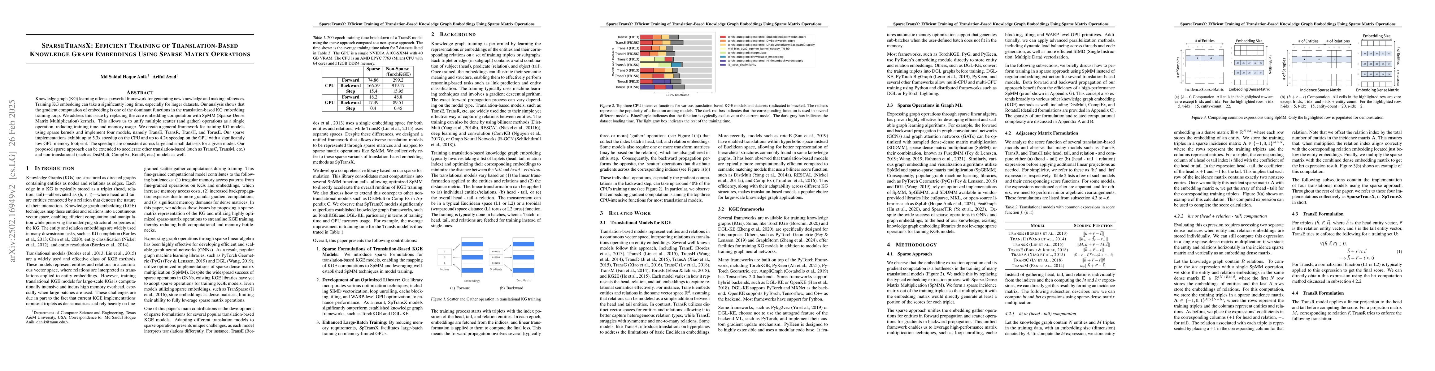 Thumbnail for SparseTransX: Efficient Training of Translation-Based Knowledge Graph
  Embeddings Using Sparse Matrix Operations
