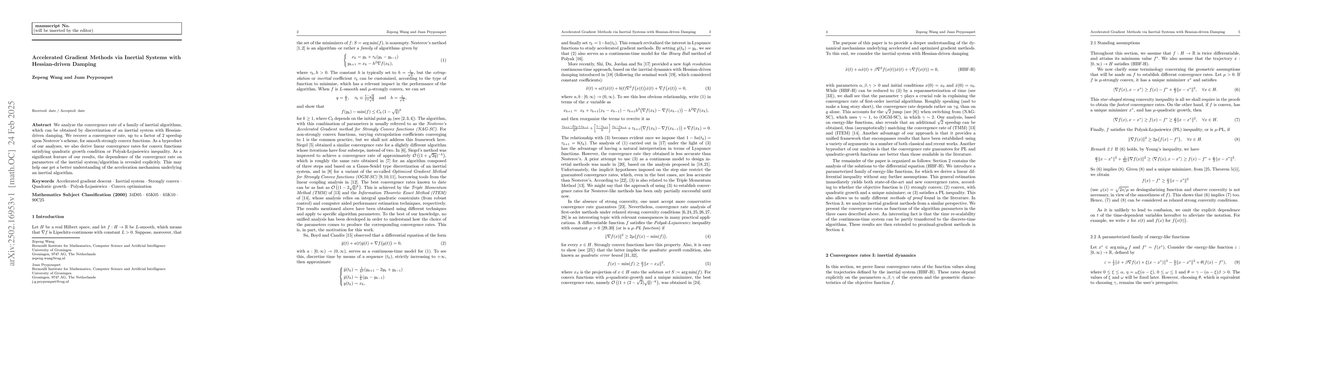 Thumbnail for Accelerated Gradient Methods via Inertial Systems with Hessian-driven
  Damping