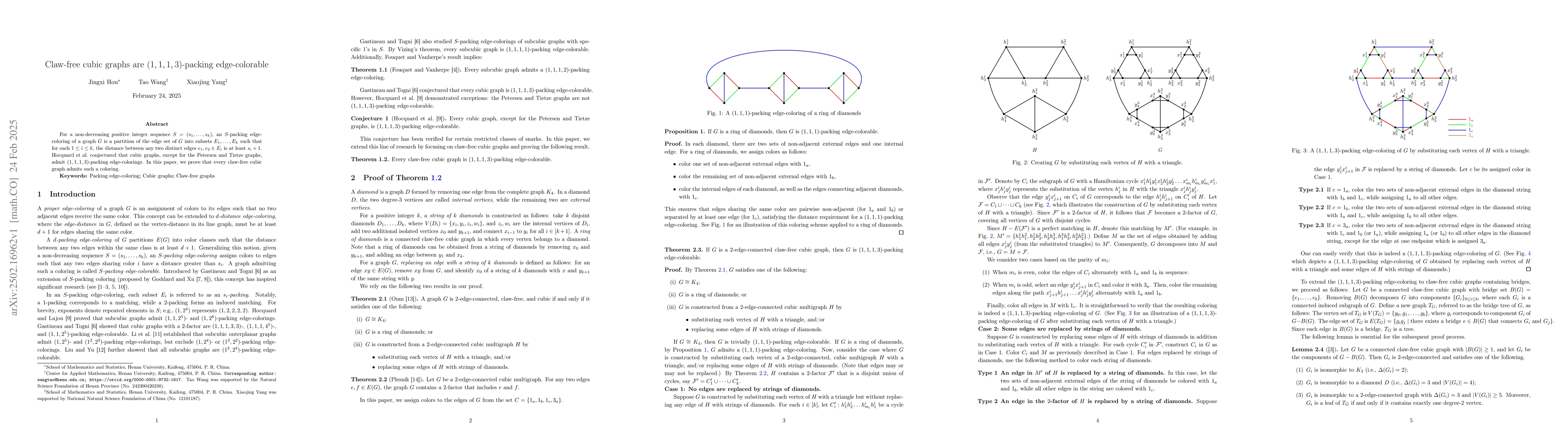 Thumbnail for Claw-free cubic graphs are (1, 1, 1, 3)-packing edge-colorable