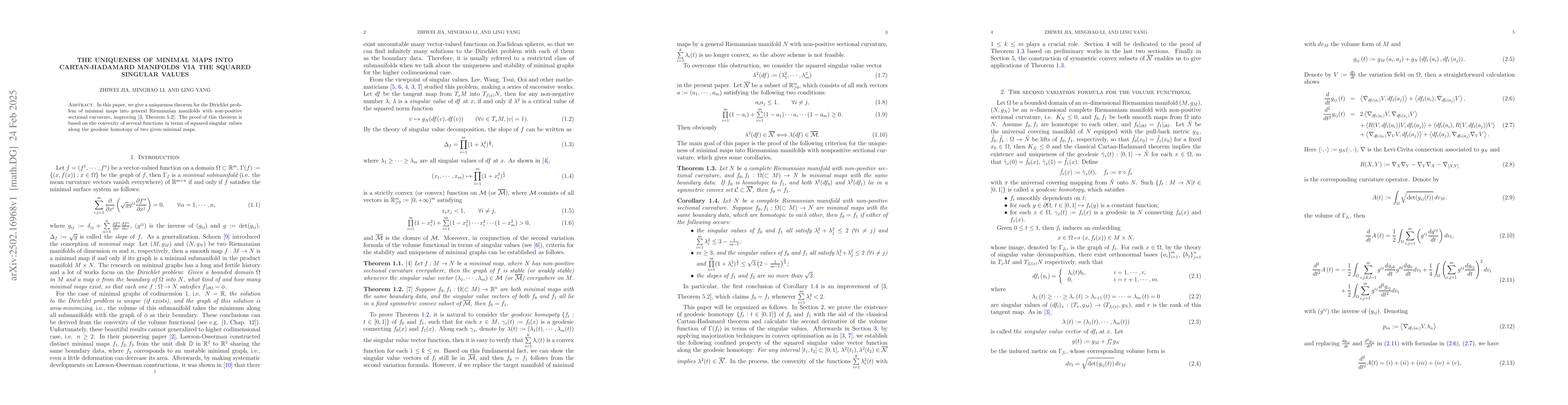 Thumbnail for The uniqueness of minimal maps into Cartan-Hadamard manifolds via the
  squared singular values