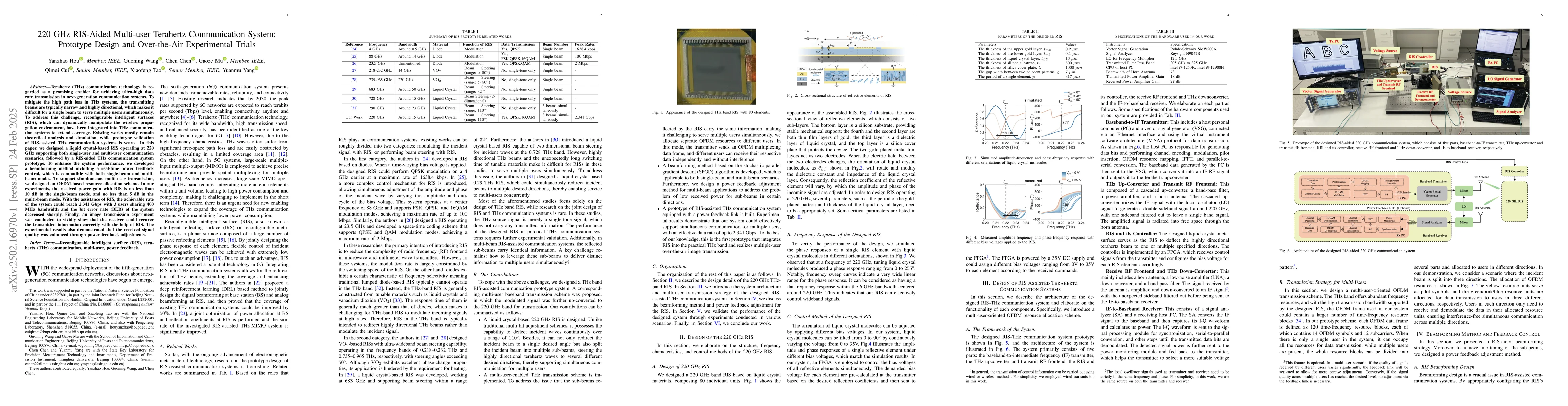 Thumbnail for 220 GHz RIS-Aided Multi-user Terahertz Communication System: Prototype
  Design and Over-the-Air Experimental Trials