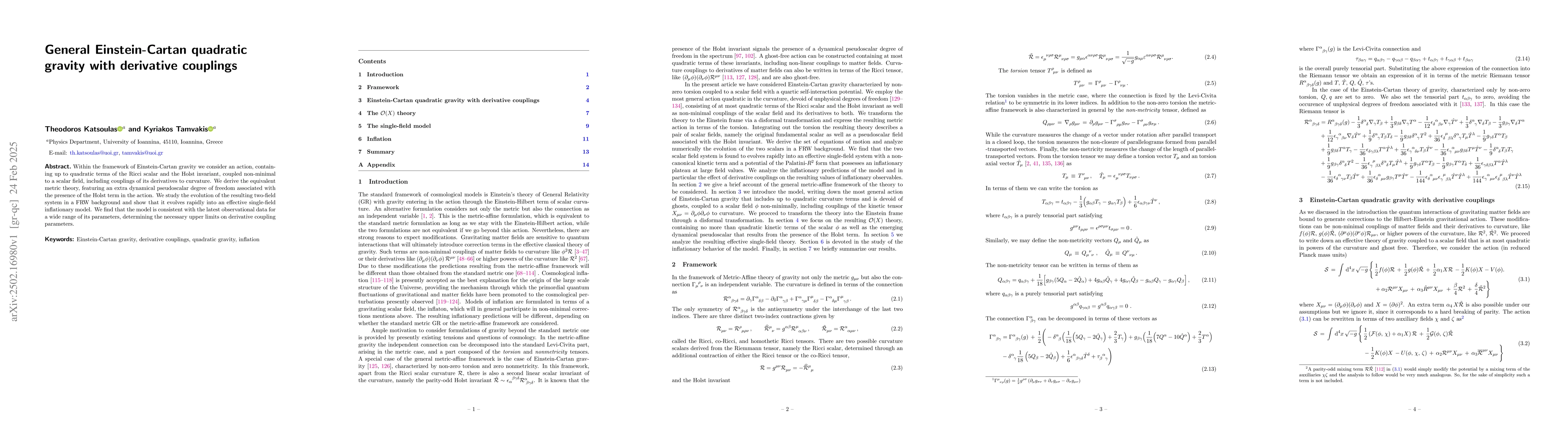 Thumbnail for General Einstein-Cartan quadratic gravity with derivative couplings