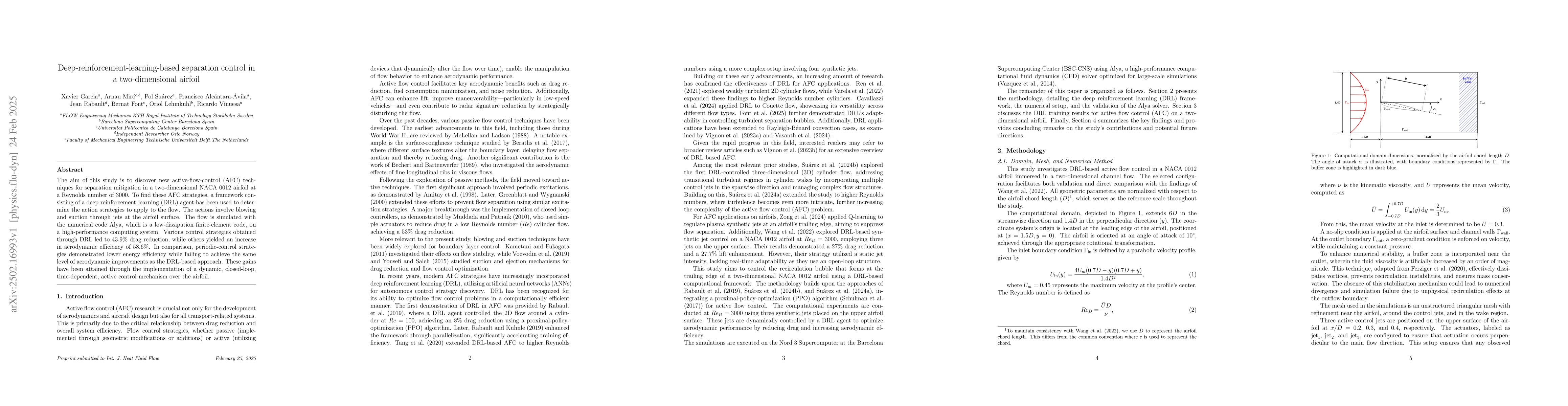 Thumbnail for Deep-reinforcement-learning-based separation control in a
  two-dimensional airfoil