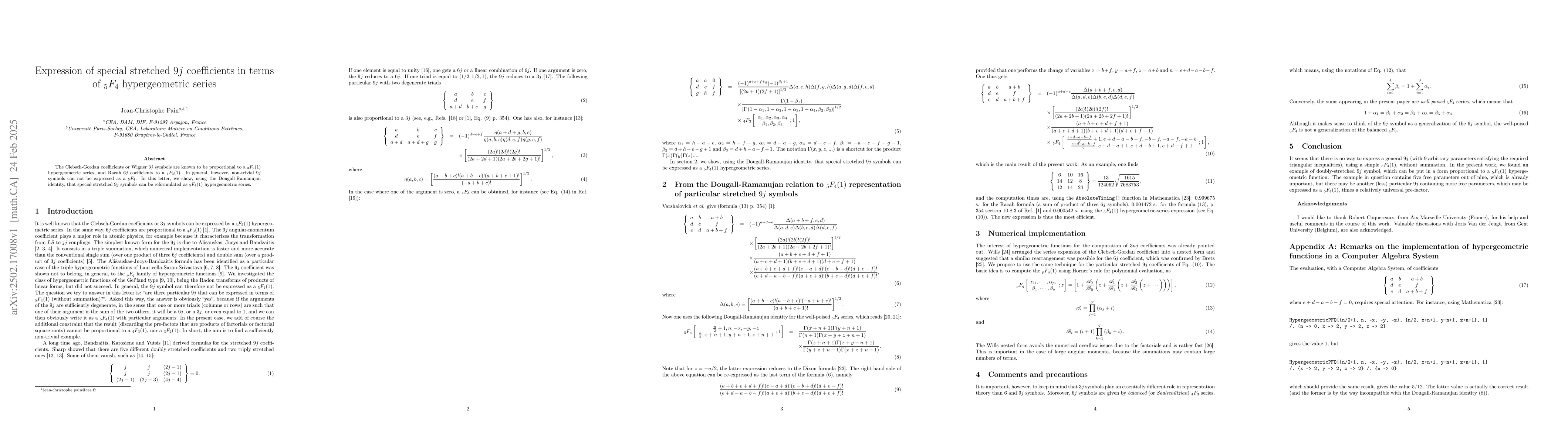 Thumbnail for Expression of special stretched $9j$ coefficients in terms of $_5F_4$
  hypergeometric series