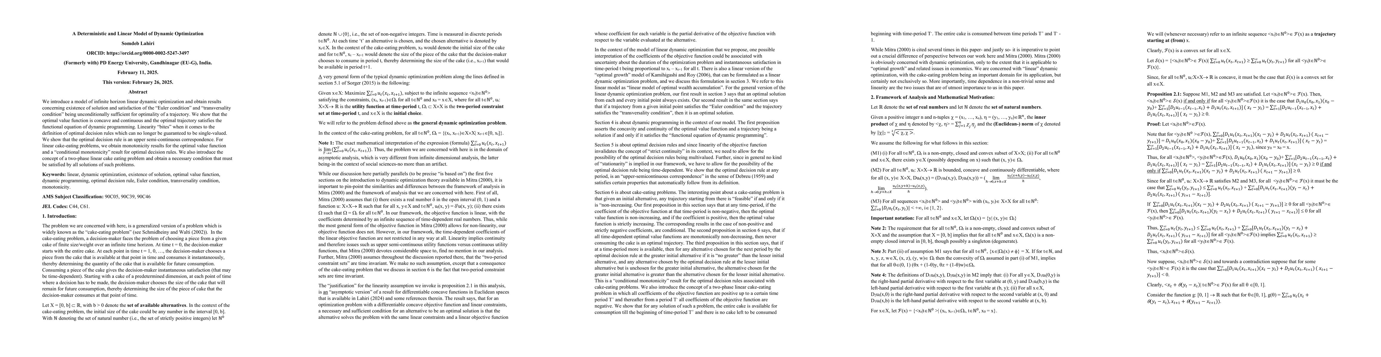 Thumbnail for A Deterministic and Linear Model of Dynamic Optimization