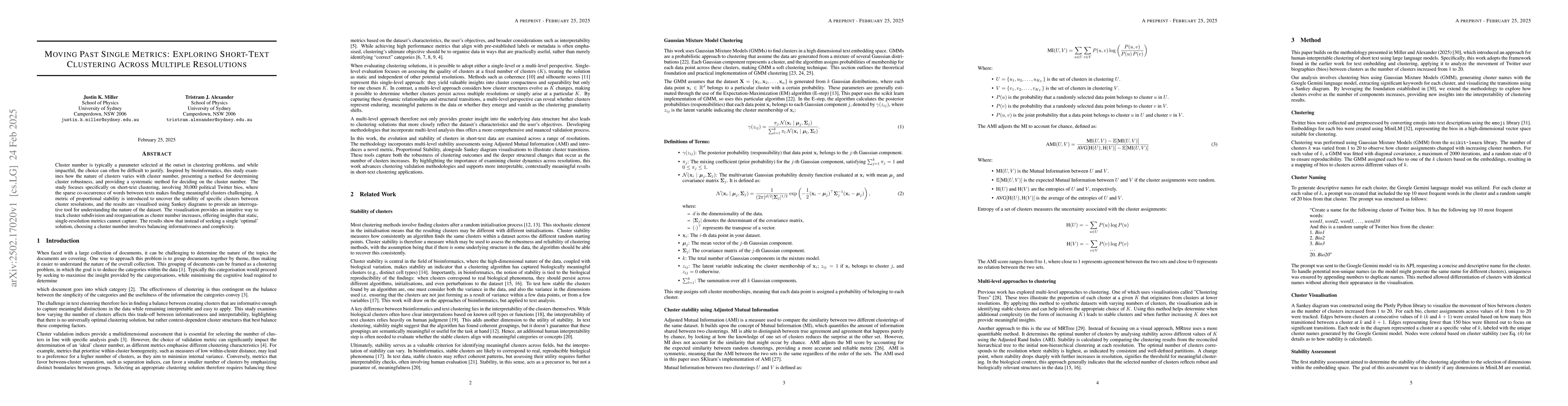 Thumbnail for Moving Past Single Metrics: Exploring Short-Text Clustering Across
  Multiple Resolutions