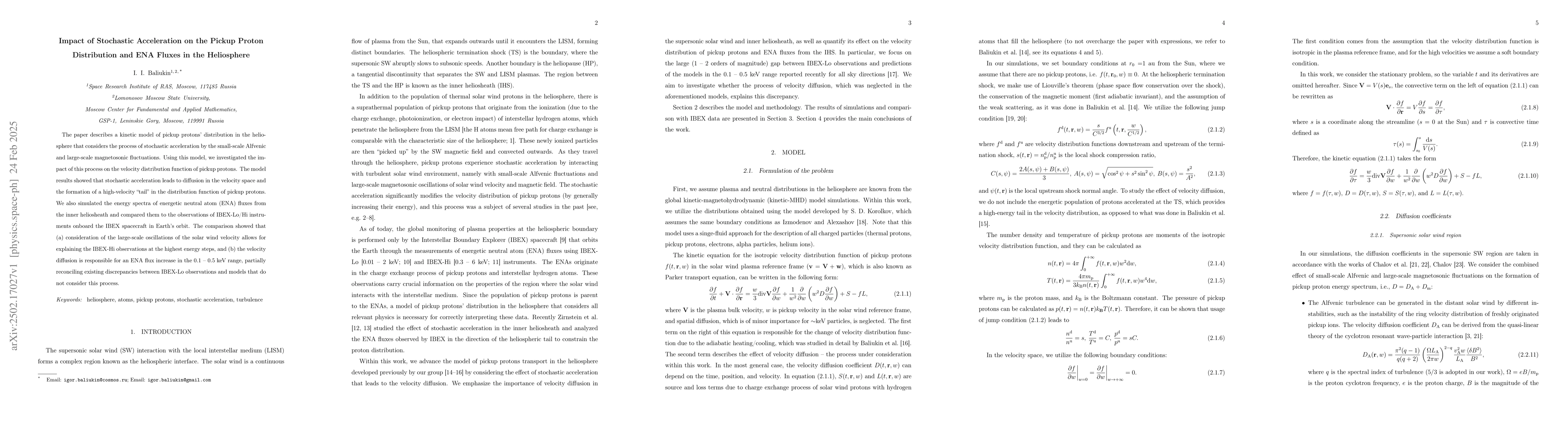 Thumbnail for Impact of Stochastic Acceleration on the Pickup Proton Distribution and
  ENA Fluxes in the Heliosphere