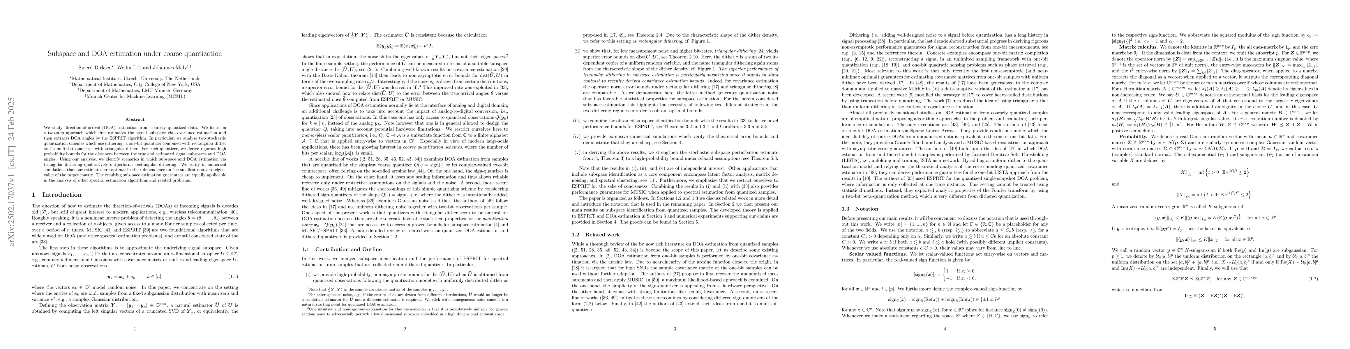 Thumbnail for Subspace and DOA estimation under coarse quantization