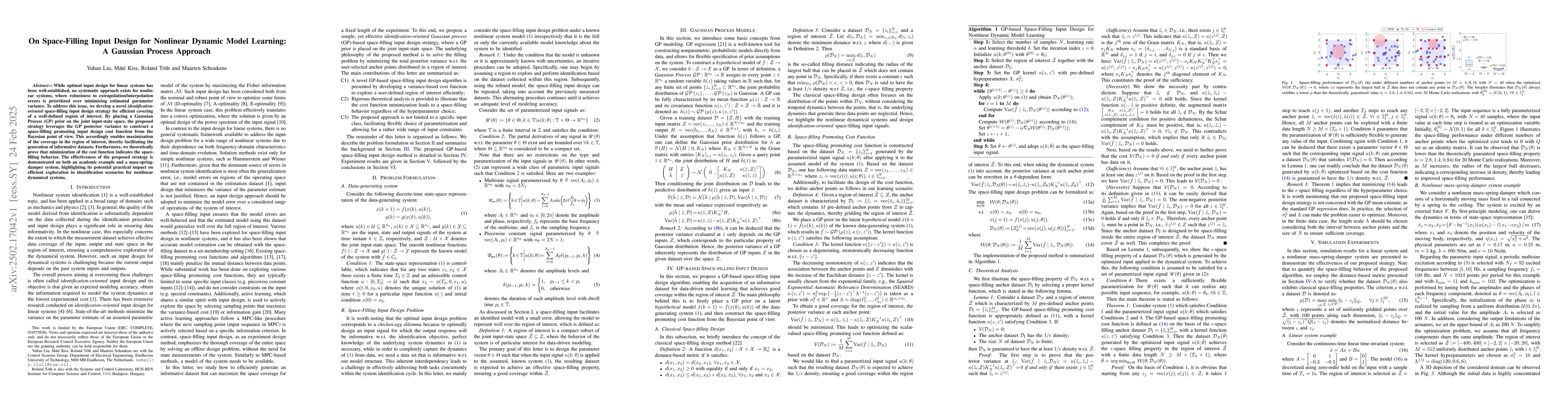Thumbnail for On Space-Filling Input Design for Nonlinear Dynamic Model Learning: A
  Gaussian Process Approach