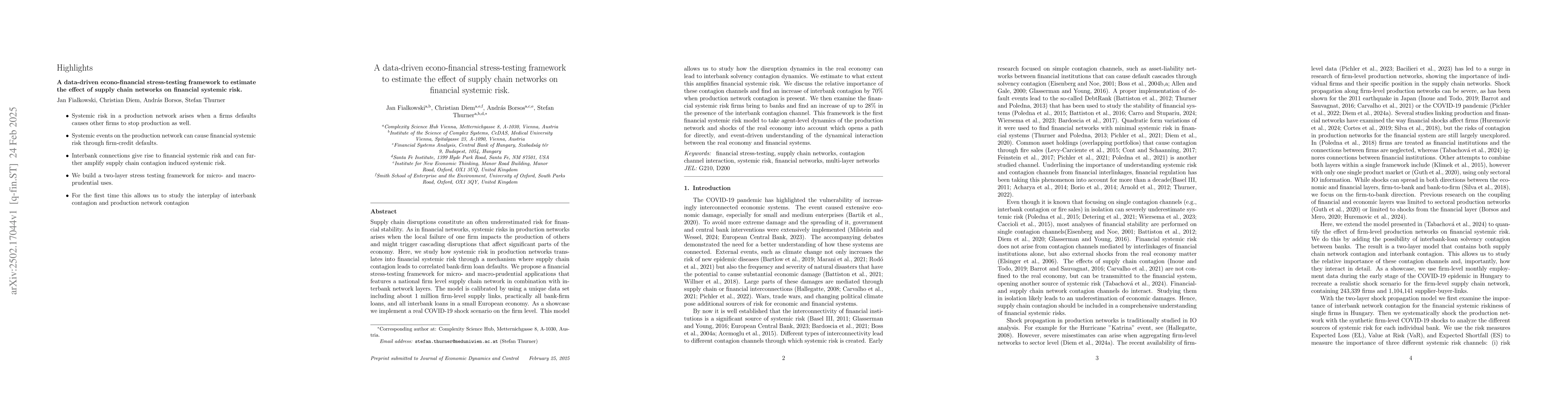 Thumbnail for A data-driven econo-financial stress-testing framework to estimate the
  effect of supply chain networks on financial systemic risk