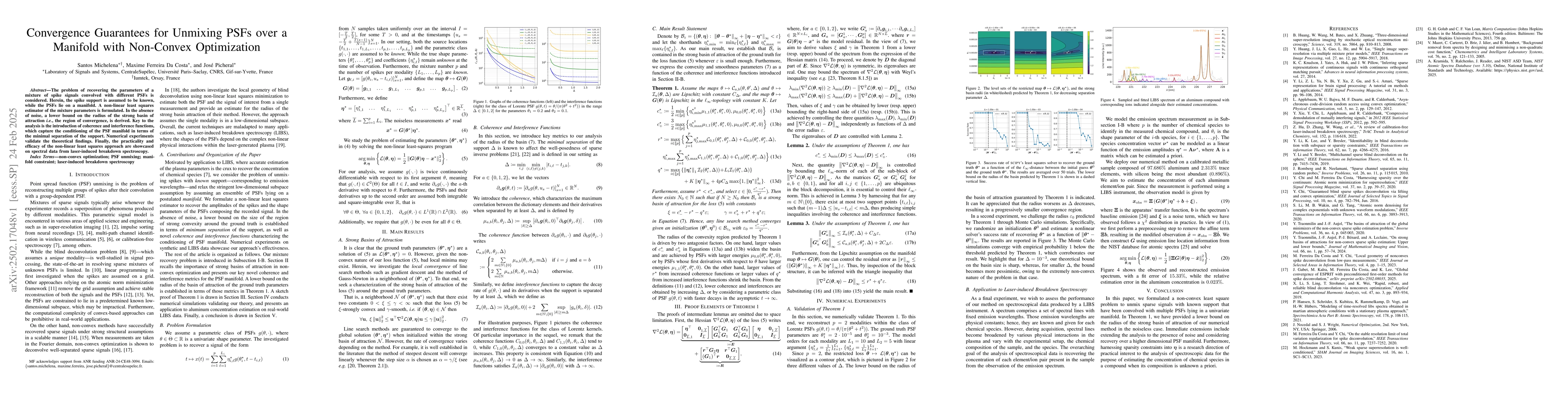 Thumbnail for Convergence Guarantees for Unmixing PSFs over a Manifold with Non-Convex
  Optimization