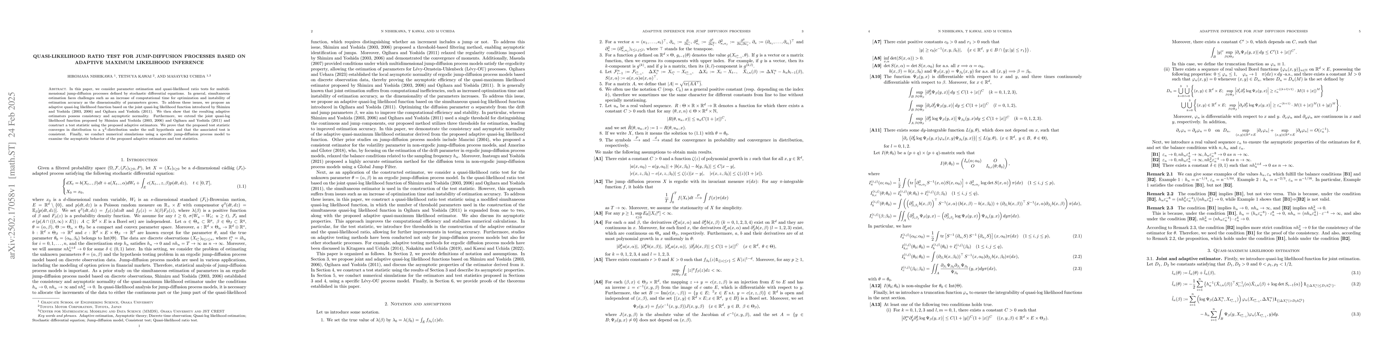 Thumbnail for Quasi-likelihood ratio test for jump-diffusion processes based on
  adaptive maximum likelihood inference