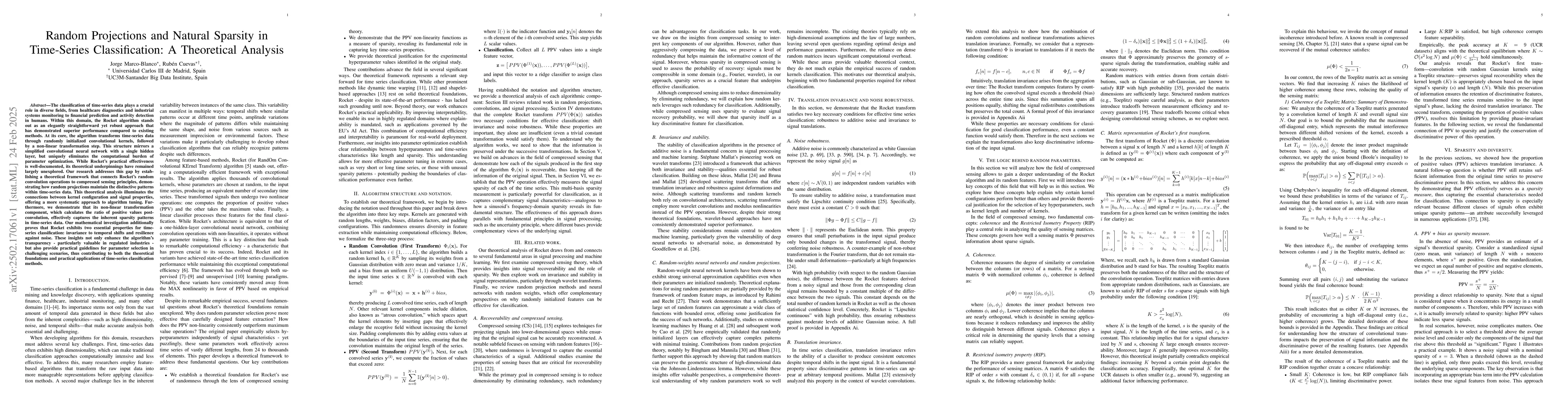 Thumbnail for Random Projections and Natural Sparsity in Time-Series Classification: A
  Theoretical Analysis
