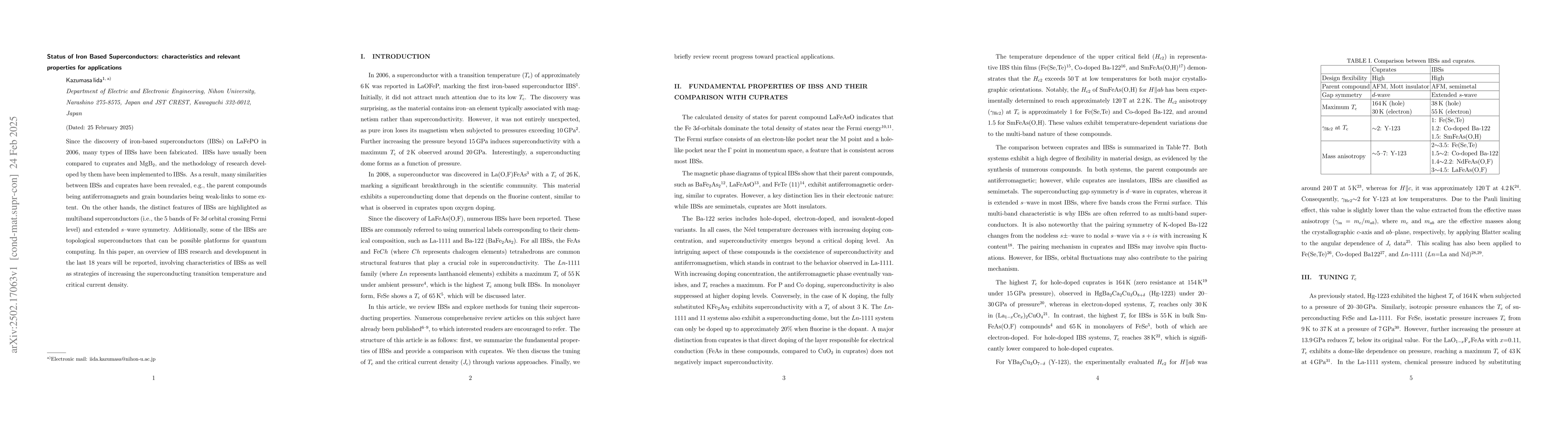 Thumbnail for Status of Iron Based Superconductors: characteristics and relevant
  properties for applications