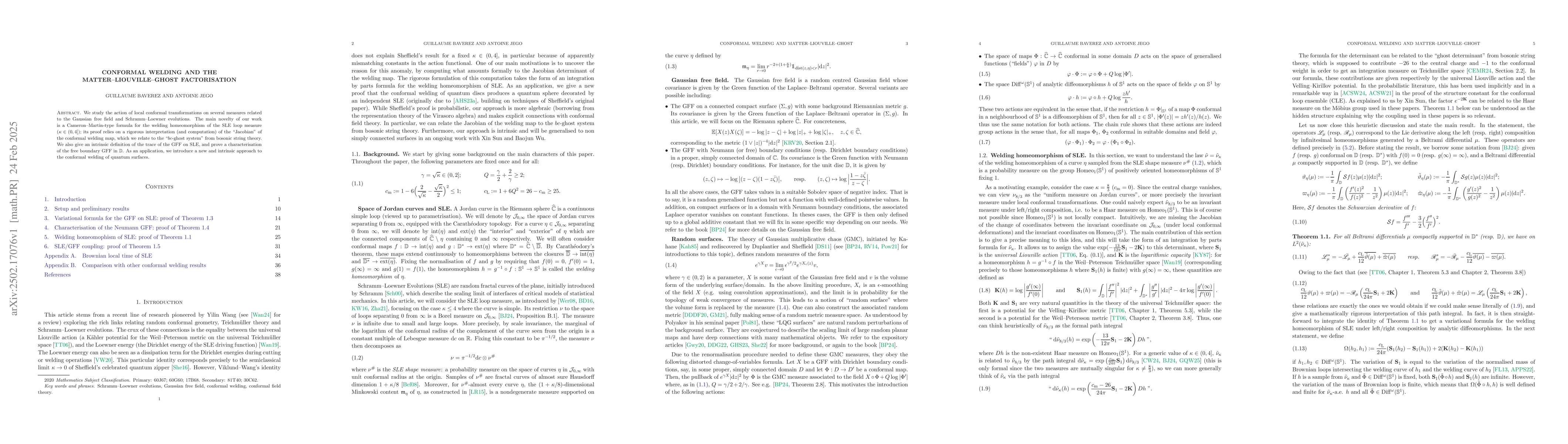 Thumbnail for Conformal welding and the matter--Liouville--ghost factorisation