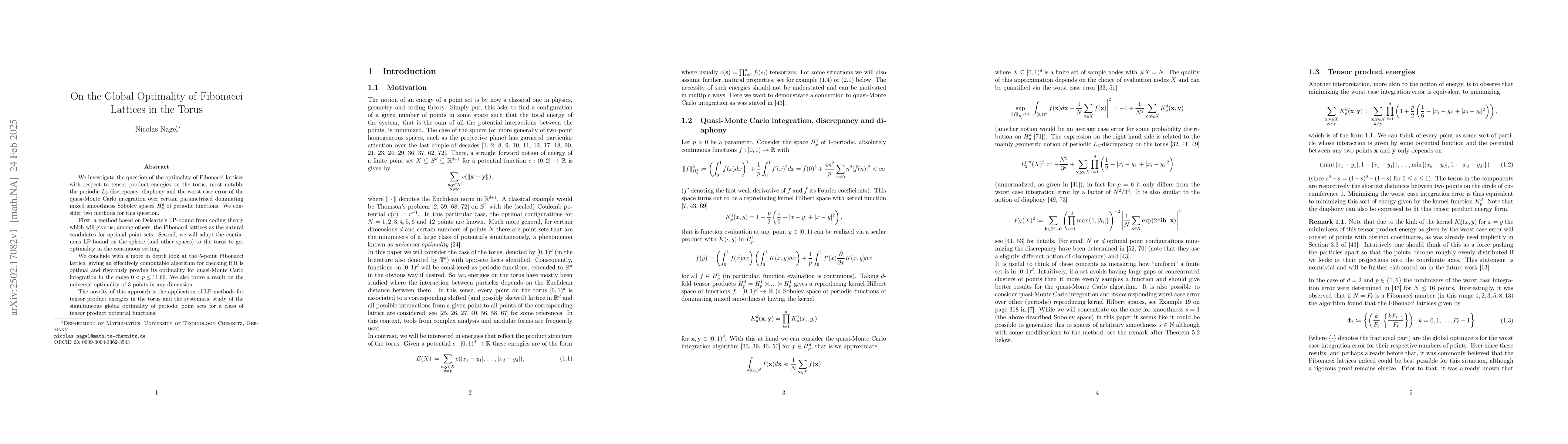 Thumbnail for On the Global Optimality of Fibonacci Lattices in the Torus