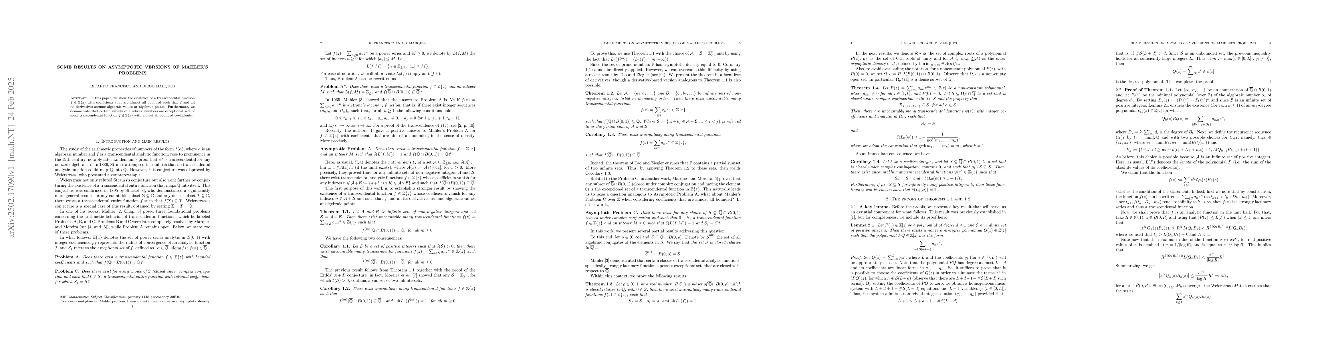 Thumbnail for Some results on asymptotic versions of Mahler's problems