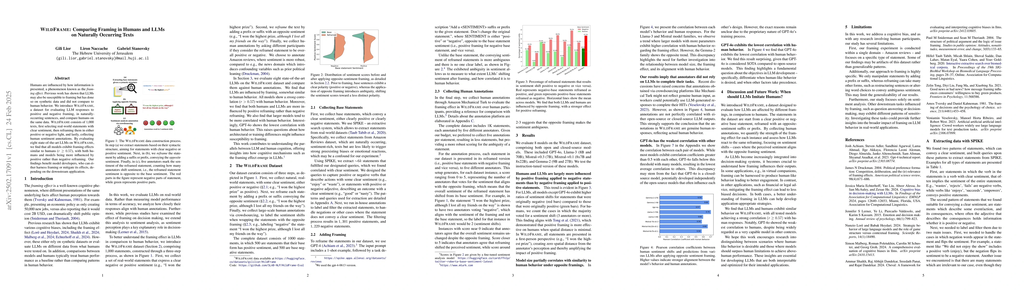 Thumbnail for WildFrame: Comparing Framing in Humans and LLMs on Naturally Occurring
  Texts