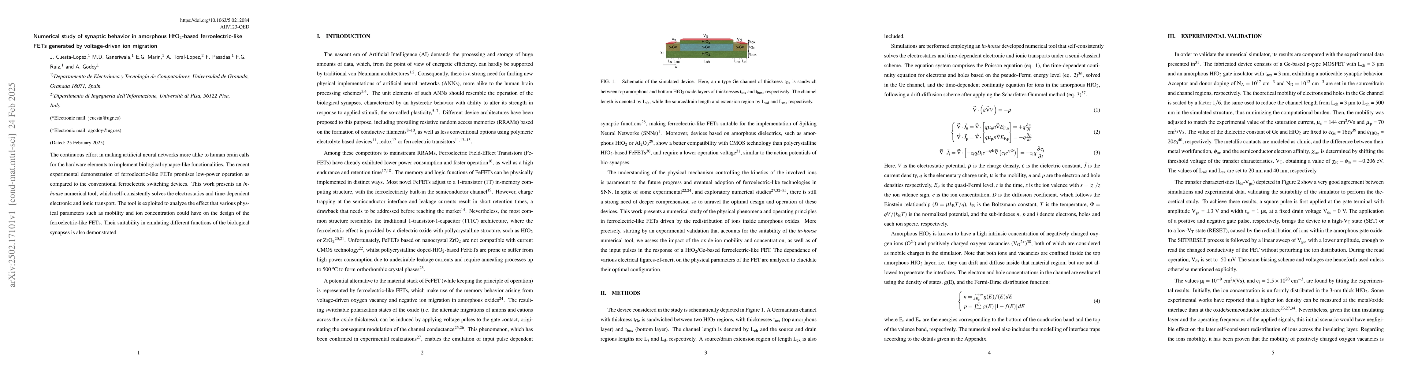Thumbnail for Numerical study of synaptic behavior in amorphous HfO2-based
  ferroelectric-like FETs generated by voltage-driven ion migration