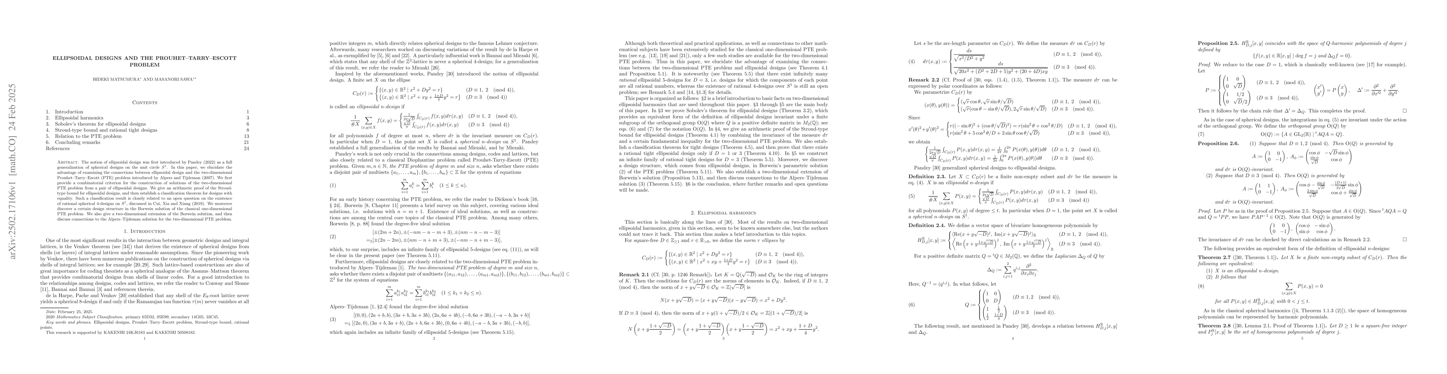 Thumbnail for Ellipsoidal designs and the Prouhet--Tarry--Escott problem