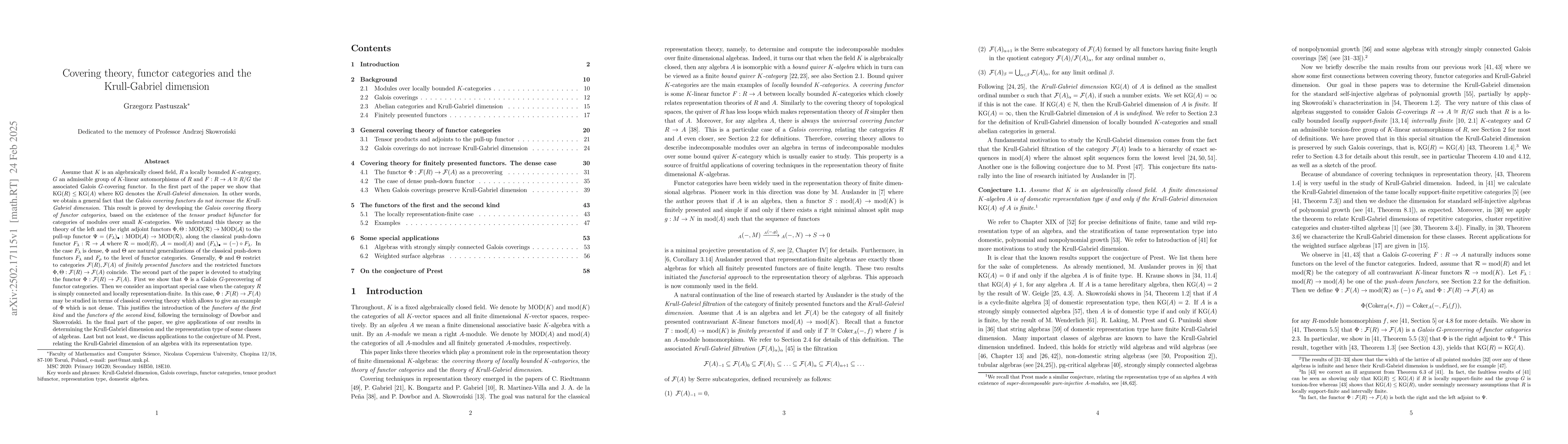 Thumbnail for Covering theory, functor categories and the Krull-Gabriel dimension
